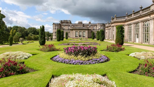 Colourful summer flowers in the formal beds beside the Orangery
